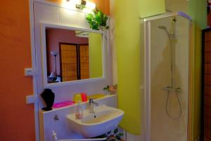 a bathroom with a sink and a shower at B&B Le Cottage Paris Saclay in Bures-sur-Yvette