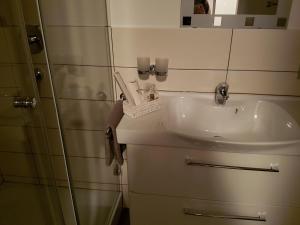 a bathroom with a sink and a shower at Berg Gasthof Witthoh in Immendingen