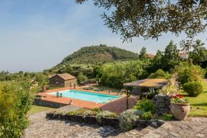 a swimming pool with a mountain in the background at Il palmento dell'Etna in Trecastagni
