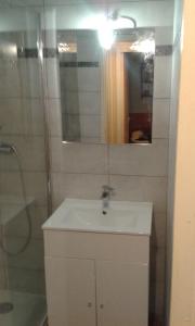 La salle de bains est pourvue d'un lavabo et d'une douche avec un miroir. dans l'établissement paesolu, à Porticcio
