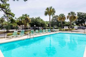 a swimming pool with chairs and palm trees at Days Inn by Wyndham Little River in Little River