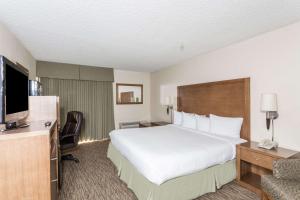 um quarto de hotel com uma cama grande e uma televisão em Days Hotel by Wyndham Peoria Glendale Area em Peoria