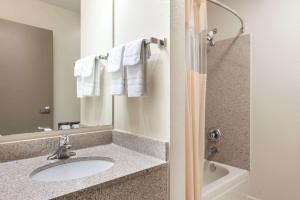 a bathroom with a sink and a mirror at Days Inn by Wyndham St Peters/St Charles in Saint Peters