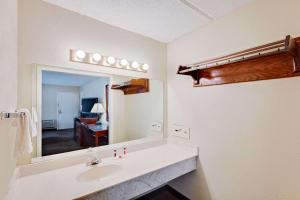 a bathroom with a sink and a large mirror at Days Inn by Wyndham Bay City in Bay City