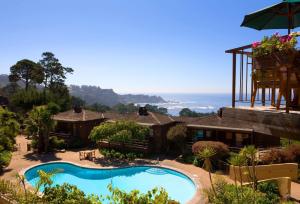 an aerial view of a house with a swimming pool at Hyatt Vacation Club at Highlands Inn in Carmel