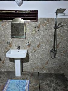 een badkamer met een wastafel en een spiegel bij Gallene Gala Nature Resort in Kitulgala