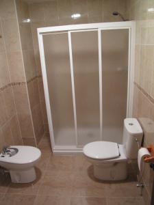 y baño con aseo y cabina de ducha. en Benages-Chiva, en Puertomingalvo