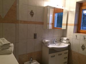 a bathroom with a sink and a mirror at Ferienwohnung Mujcic in Hermagor +13 photos