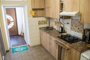a kitchen with a sink and a stove top oven at Центрові апартаменти in Ivano-Frankivsk