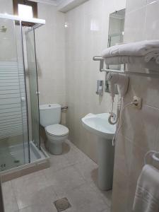 a bathroom with a toilet and a shower and a sink at Hostal la Picota in Liencres