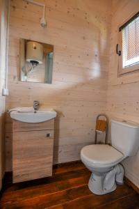 a bathroom with a toilet and a sink at Vasarnamiai in Šventoji
