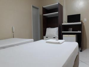 テレジーナにあるHotel Pioのベッド2台とテレビが備わるホテルルームです。