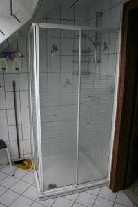 a shower with a glass door in a bathroom at Location PanoramaGreen in Burg-Reuland