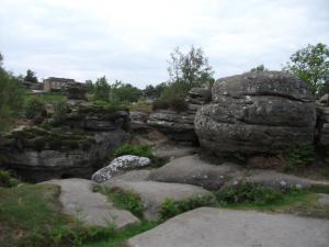 a rock garden with a statue of a lion at THE FIRS B&B &TEA ROOM in Summer Bridge