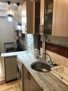 cocina con fregadero y lavavajillas en Kaskad apartment and Tours, en Ereván