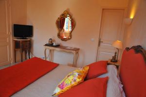 a bedroom with a bed and a mirror and a television at Villa Valflor chambres d'hôtes et appartements in Marseille