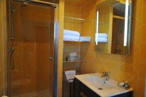 a bathroom with a shower and a sink and a mirror at Villa Valflor chambres d'hôtes et appartements in Marseille