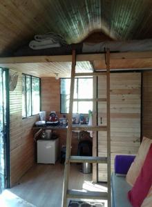 a room with a bunk bed in a tiny house at Casa En El Árbol Con Sauna somos PETFRIENDLY in Pesca