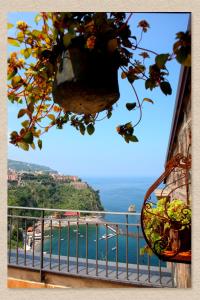 a view of the ocean from a balcony with a plant at Villa Ketty Resort in Vico Equense