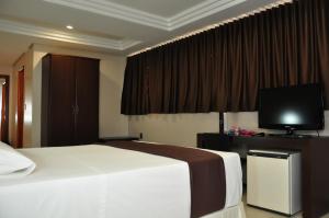 a hotel room with a large bed and a television at Crystal Plaza Hotel in Goiânia