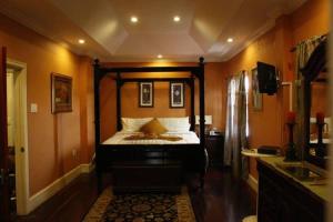 a bedroom with a bed and a sink in it at El Dorado Inn in Georgetown