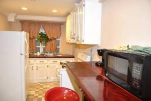 a kitchen with a counter top with a microwave at El Dorado Inn in Georgetown