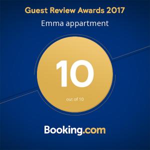 Certifikát, ocenenie alebo iný dokument vystavený v ubytovaní Emma appartment