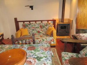 sala de estar con sofá y chimenea en Casinha à beira ribeirio, en Manteigas
