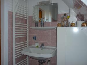 La salle de bains est pourvue d'un lavabo et d'un miroir. dans l'établissement VIDS10C15-FeHaus-Huus-Oostsied, à Vitzdorf