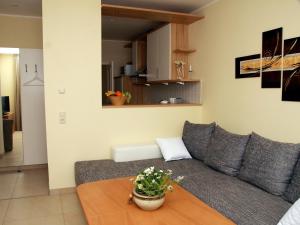 ein Wohnzimmer mit einem Sofa und einem Tisch in der Unterkunft Bugenhagen - Classic Appartements in Arnstadt