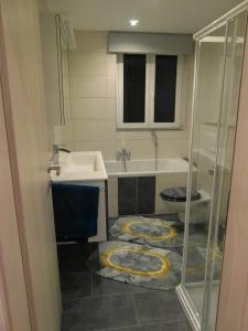 a bathroom with a sink and a toilet at Ferienwohnung Kreischer in Weidenberg