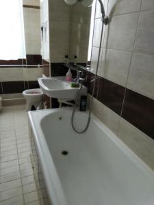 a bathroom with a bath tub and a sink at Veszprem city center in Veszprém +13 photos