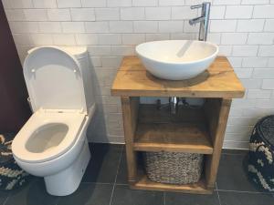 a bathroom with a sink and a toilet at Cosy Cottage in Glencoe