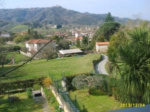 - Vistas a una localidad con un camino sinuoso en Il Boscaccio, en Camaiore