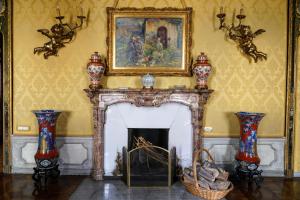 a living room with a fireplace with a painting on the wall at Turin Art Experience in Turin