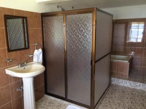 ein Bad mit einer Dusche und einem Waschbecken in der Unterkunft Casa Amelia Hotel Boutique in Zacatlán