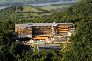 an aerial view of a hotel on a hill at Silvanus Hotel in Visegrád