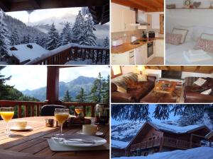 a collage of photos of a hotel room with a mountain at Chalet Clementine in Oz
