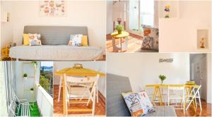 un collage de fotos de una habitación con cama y mesa en Belém River Apartment en Lisboa