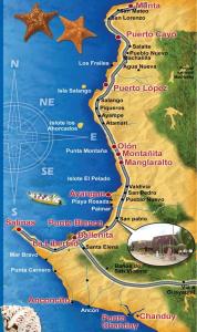 a map of puerto ayora with ships andyards at Hospedajes de Pato in Olón