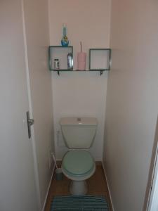 a small bathroom with a toilet with a green seat at Le Tanagra in Vallauris +15 photos