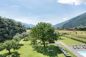 an aerial view of a park with trees and a pool at Agriturismo Cà Del Lago in Gravedona