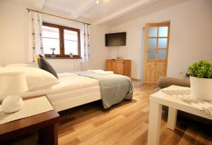 Televízia a/alebo spoločenská miestnosť v ubytovaní Apartament BazaTatry Świstak