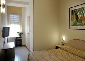 ein Hotelzimmer mit einem Bett und einem TV in der Unterkunft Hotel Napoleon in Rimini