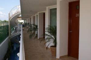 a balcony of a building with potted plants on it at Suites Moon River in Cancún