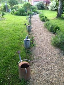 a row of potted plants on a garden path at au balcon du bonheur in Malandry