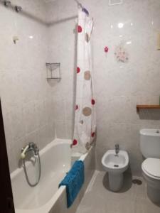 a bathroom with a toilet and a tub and a sink at VUT Plaza de la Fruta in Avila