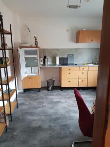 een keuken met houten kasten en een aanrecht bij modern-comfort-inn 1 in Kreuzau