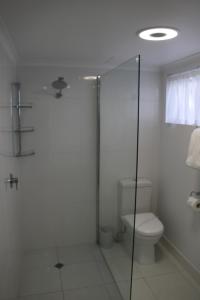 a bathroom with a toilet and a shower at Park View Motel in Gladstone