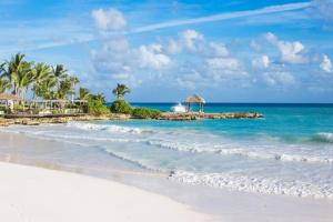 een zandstrand met palmbomen en de oceaan bij Eden Roc Cap Cana in Punta Cana